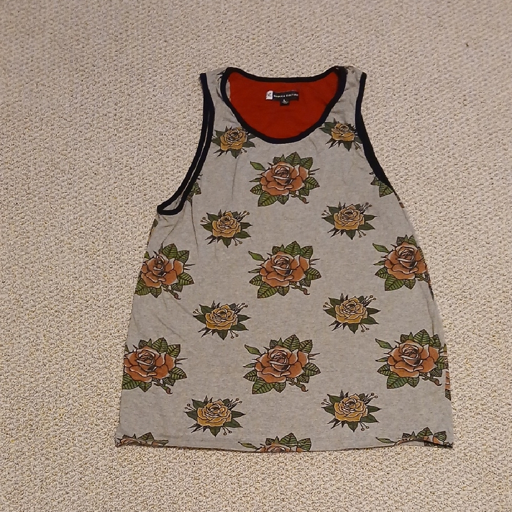 Mens Floral Gray Tank Top L